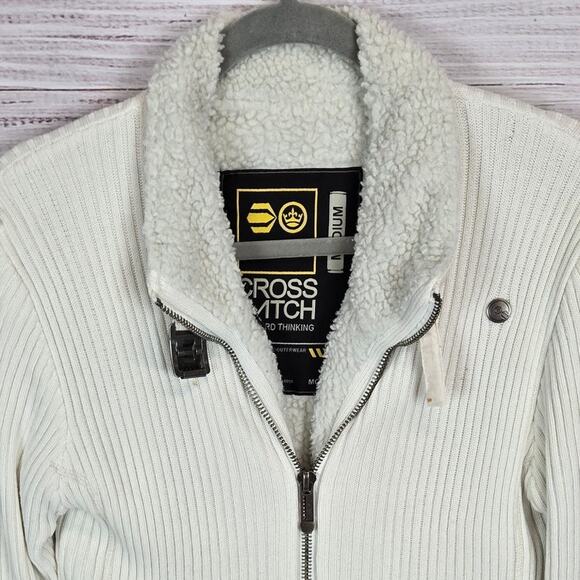 Cross Hatch Series 55 Chunky Knit Sweater Jacket Sz M Sherpa Line Thermal Ivory - Picture 4 of 16